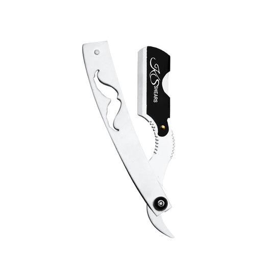 Professional Barber Edge Razor - Big Moustache White Handle - Adjustable Screw