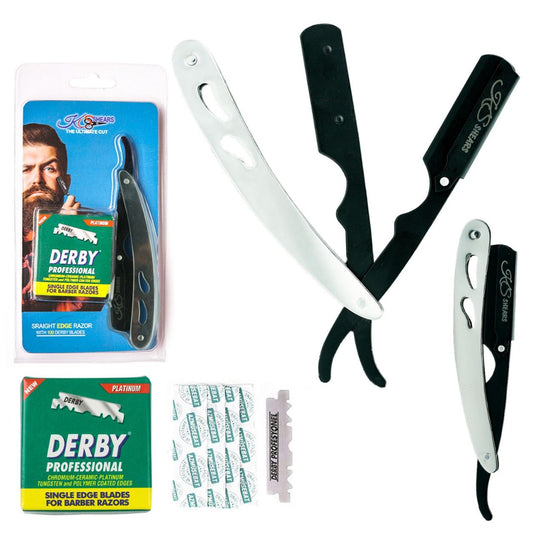 Barber Razor - Straight Edge Razor - Black Coated - Polish Handle