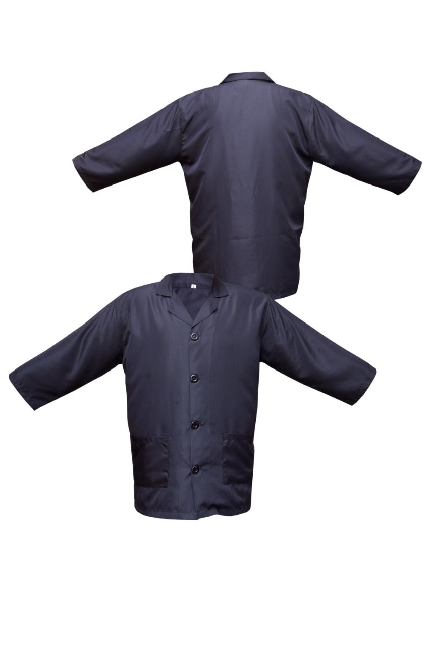 Professional Barber Jacket - Coat Collar - 5-Buttons - Quarter Sleeve - Black