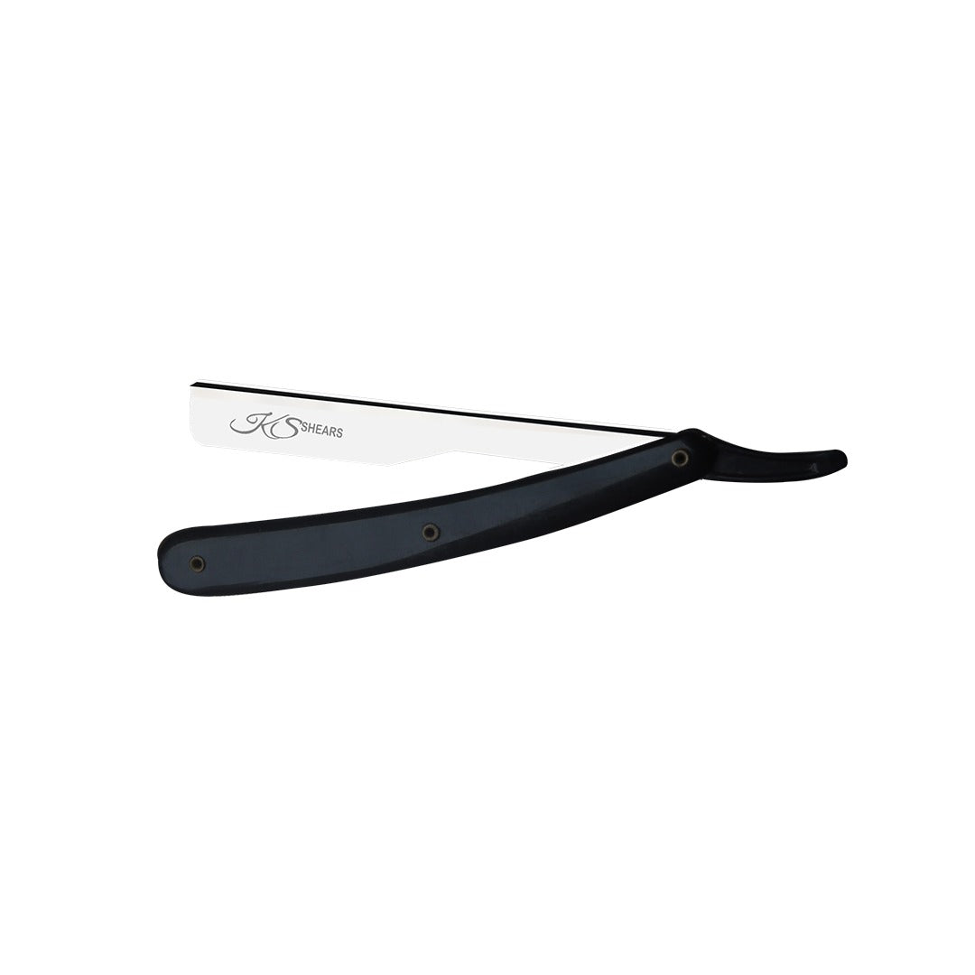 Professional Straight Edge Stainless Steel Razor - Black Plastic Handle