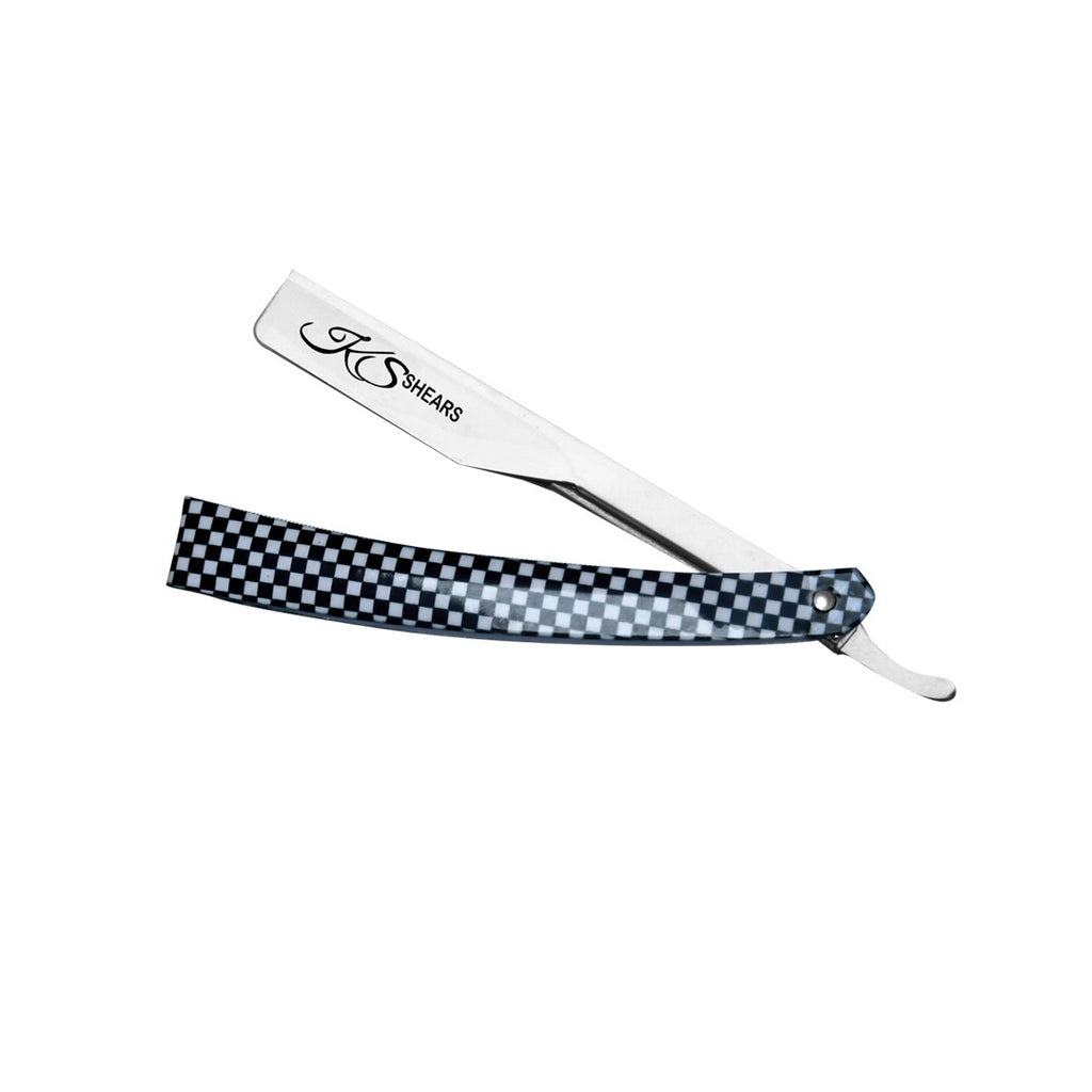 Professional Straight Edge Razor - Black & White Printed Handle - Stainless Steel Edge