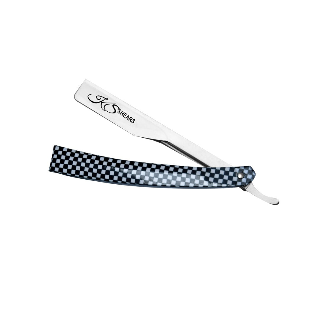Professional Straight Edge Razor - Black & White Printed Handle - Stainless Steel Edge