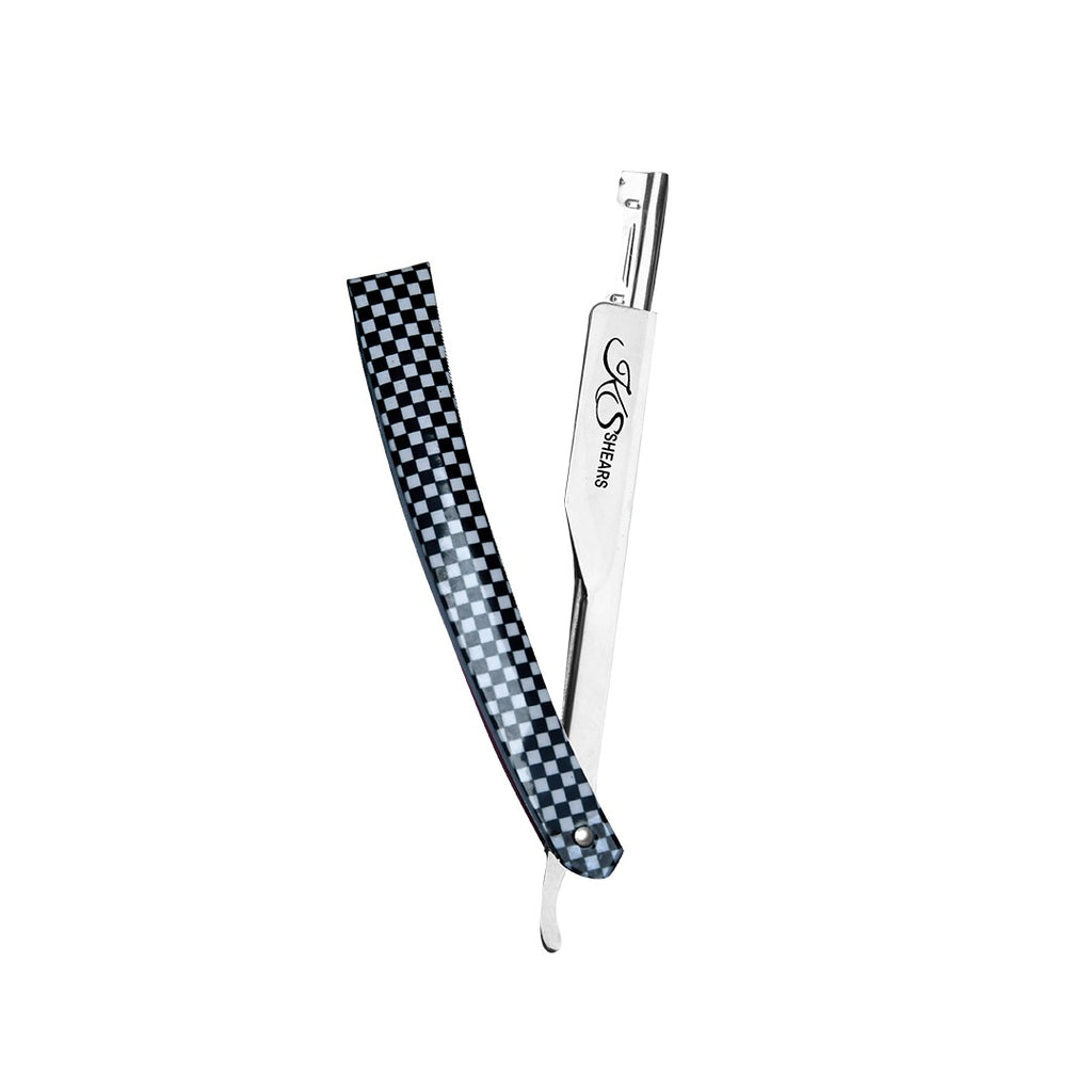 Professional Straight Edge Razor - Black & White Printed Handle - Stainless Steel Edge