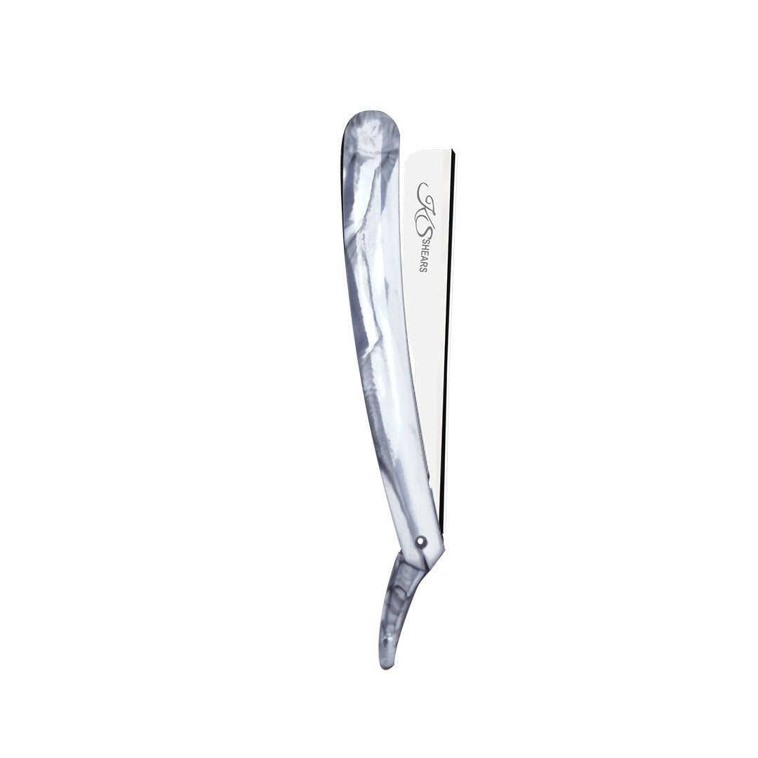 Professional Straight Edge Razor - White Marble Plastic Handle Handle