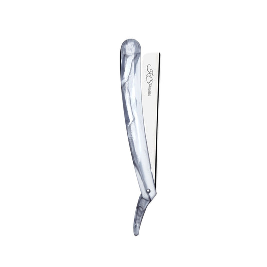 Professional Straight Edge Razor - White Marble Plastic Handle Handle