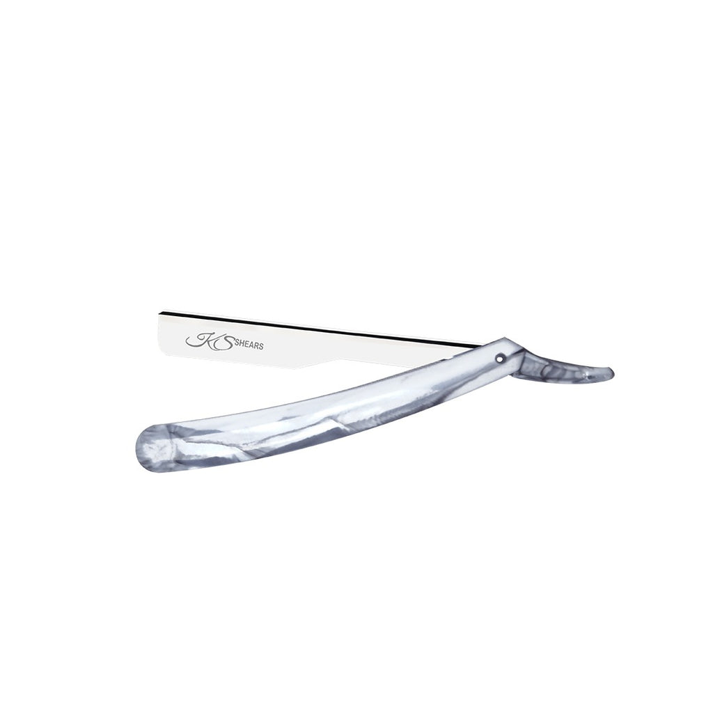 Professional Straight Edge Razor - White Marble Plastic Handle Handle