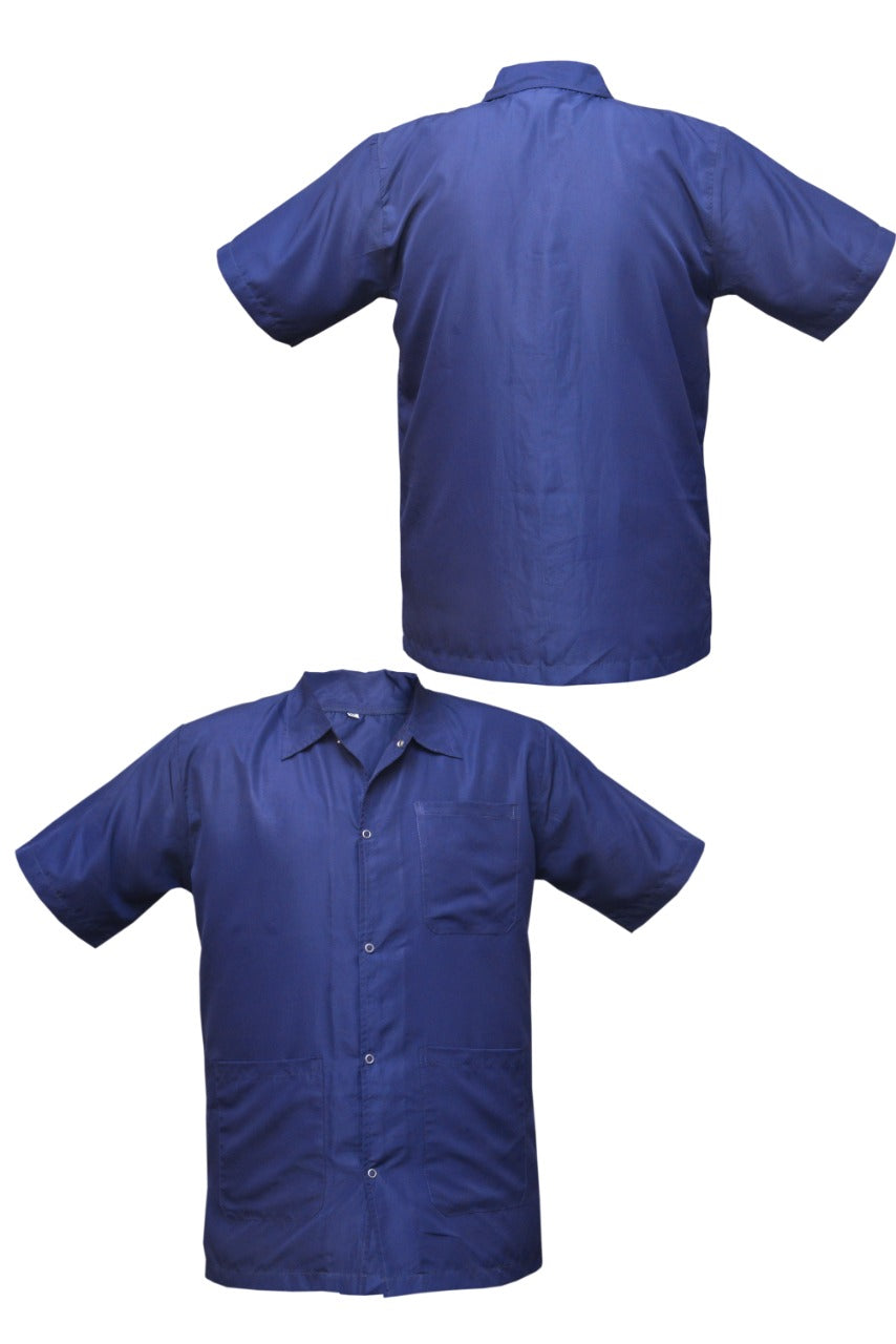 Professional Barber Jacket - Collar - Snap Button - Navy - Short Sleeve
