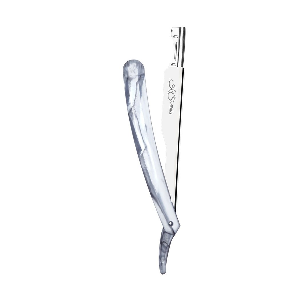 Professional Straight Edge Razor - White Marble Plastic Handle Handle