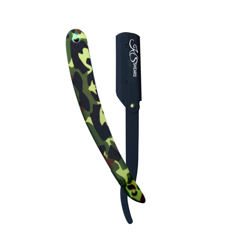 Professional Straight Edge Razor - Camouflage Printed Handle - Stainless Steel