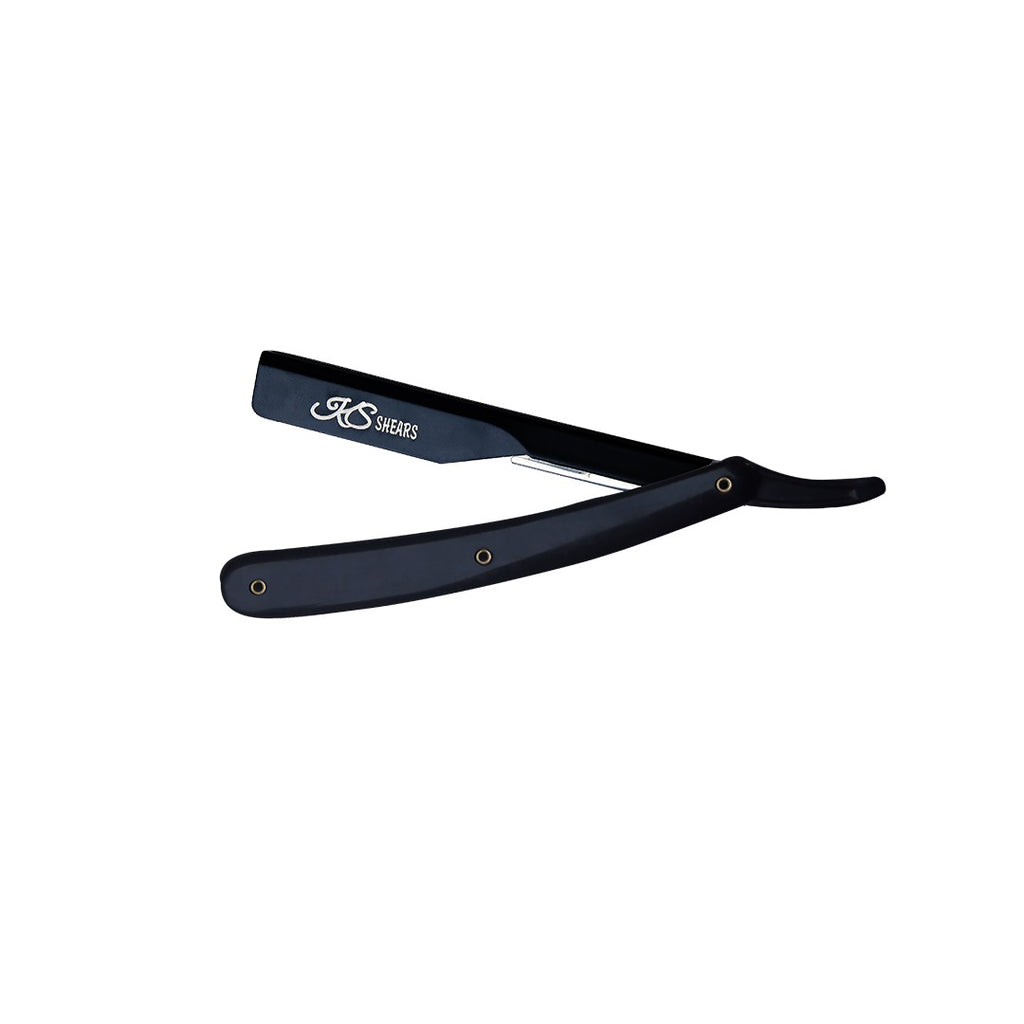 Professional Straight Edge Razor - Black Plastic Handle - Black Stainless Steel Edge