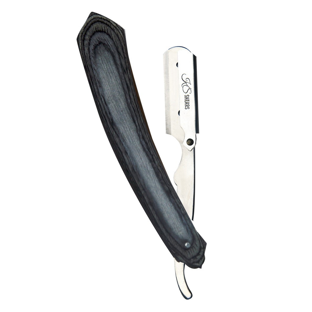 Professional Straight Edge Razor - Grey Black Wooden Handle - Razor Blade Holder