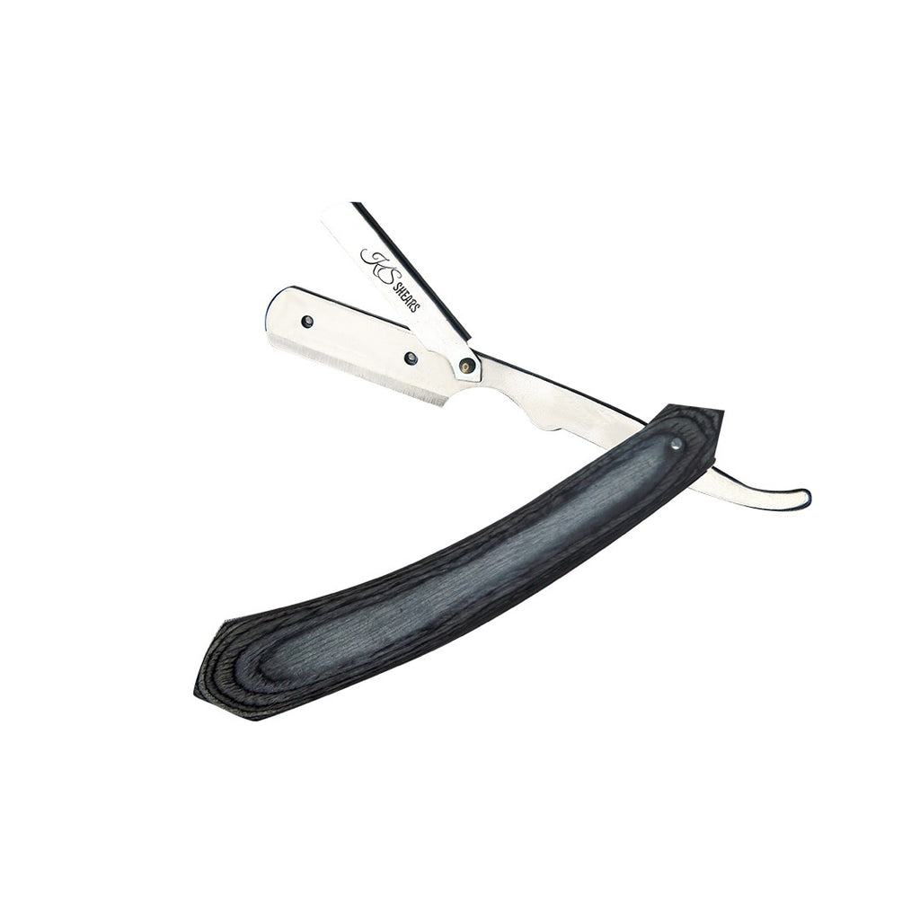 Professional Straight Edge Razor - Grey Black Wooden Handle - Razor Blade Holder