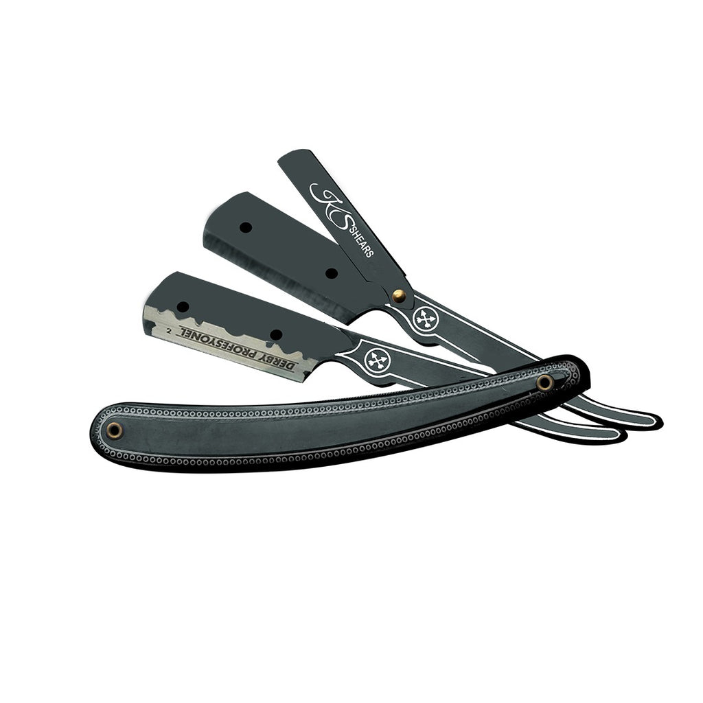 Professional Straight Edge Razor - Black Designed Plastic Handle - Men's Shaving Razor