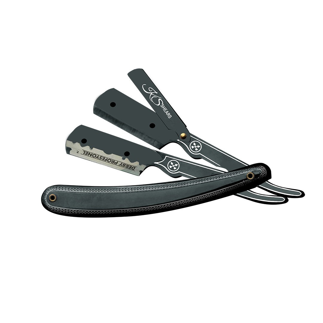 Professional Straight Edge Razor - Black Designed Plastic Handle - Men's Shaving Razor