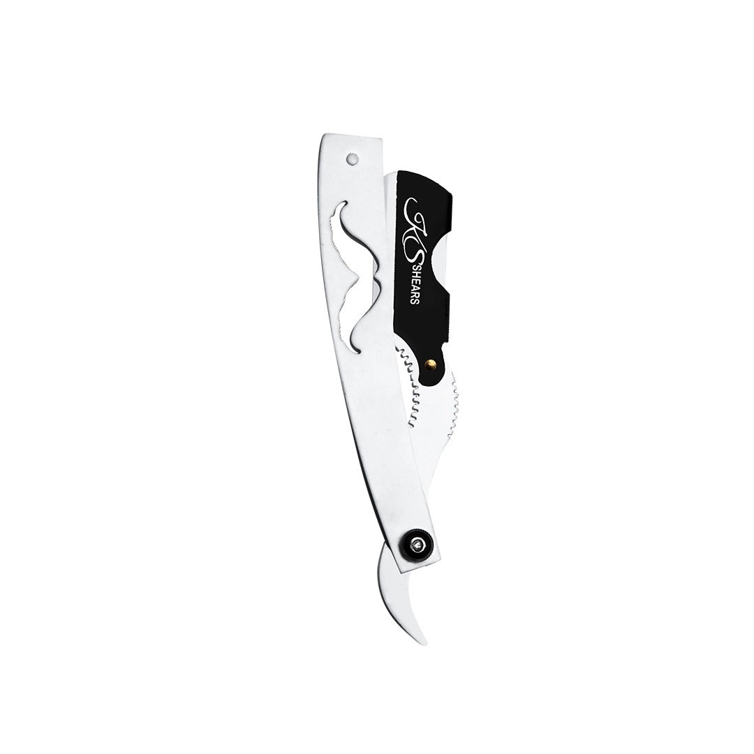 Professional Barber Edge Razor - Big Moustache White Handle - Adjustable Screw