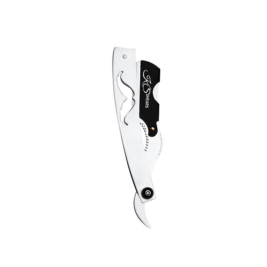 Professional Barber Edge Razor - Big Moustache White Handle - Adjustable Screw