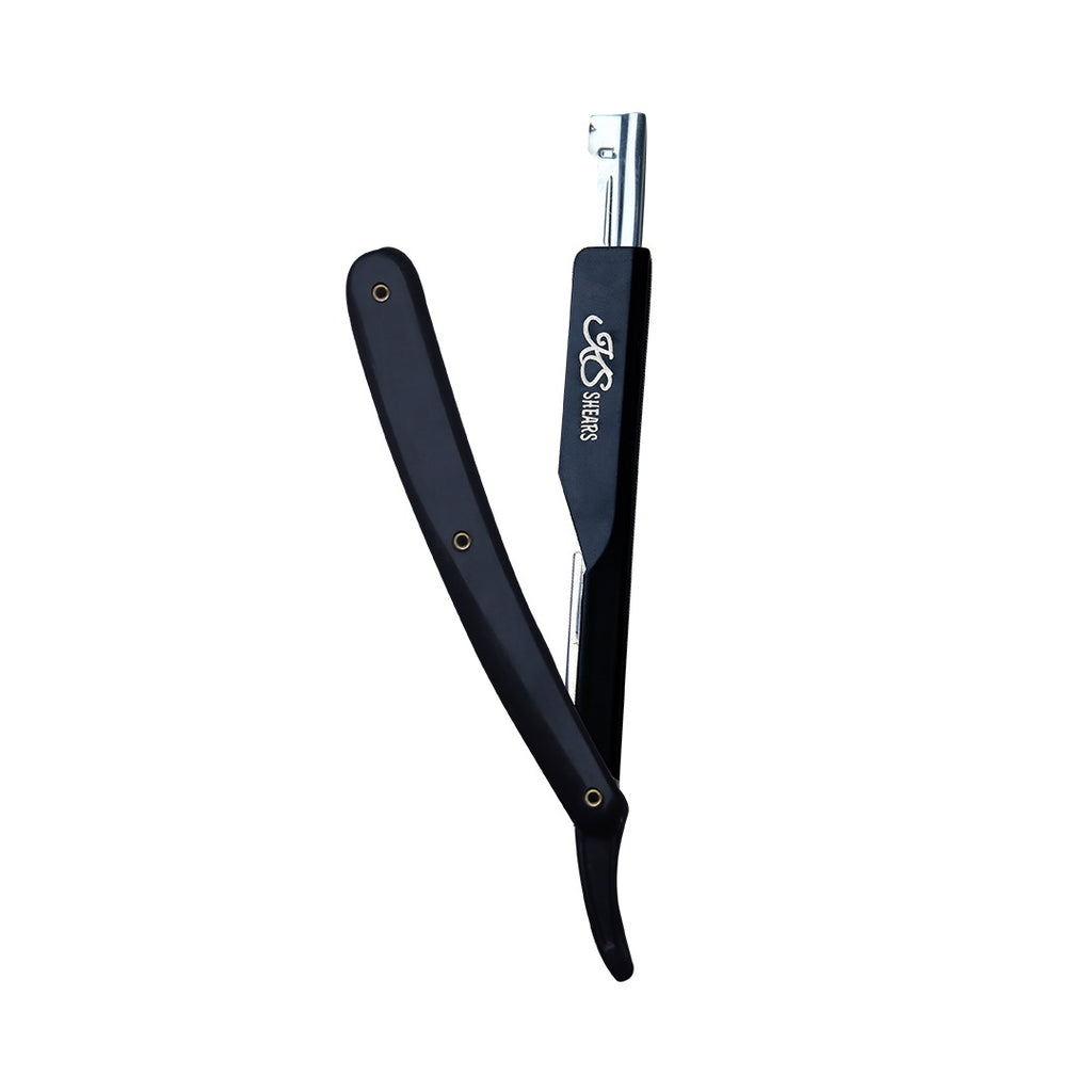 Professional Straight Edge Razor - Black Plastic Handle - Black Stainless Steel Edge