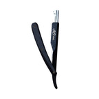 Professional Straight Edge Razor - Black Plastic Handle - Black Stainless Steel Edge