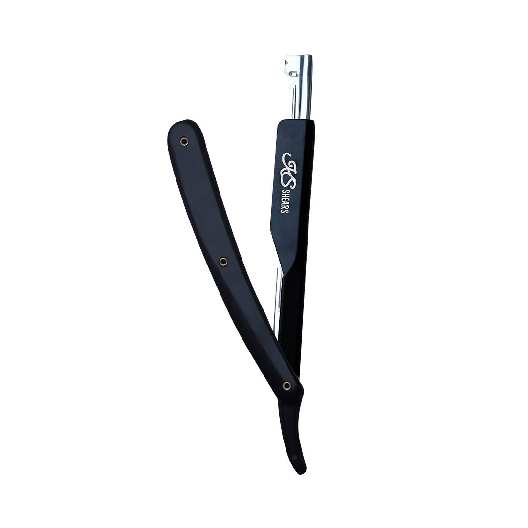 Professional Straight Edge Razor - Black Plastic Handle - Black Stainless Steel Edge