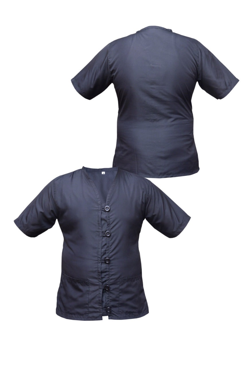 Professional Barber Jacket  - V-Neck - 5-Buttons - Black - Barber Working Shirt