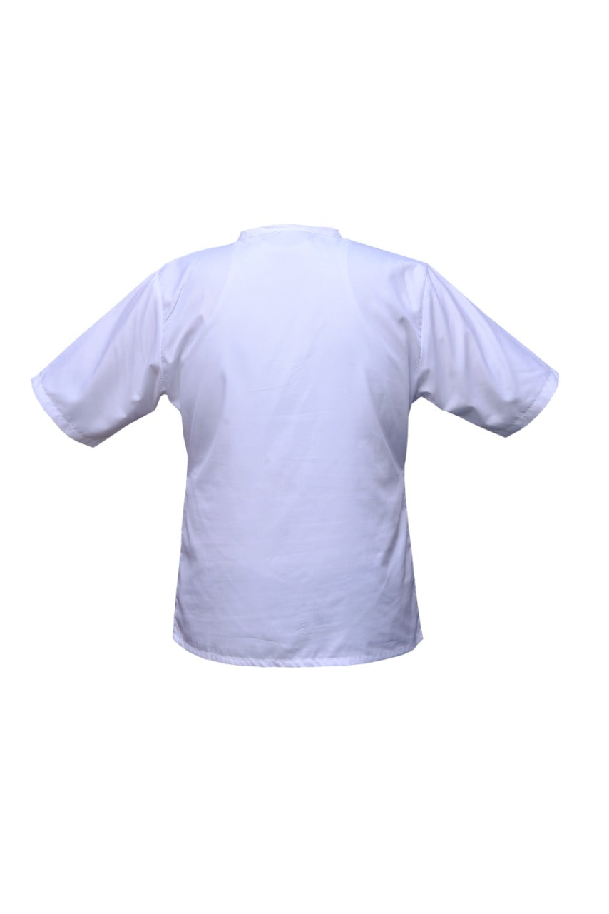 Professional Barber Jacket - V-Neck Design - 5-Button - White - Barber Uniform Shirt