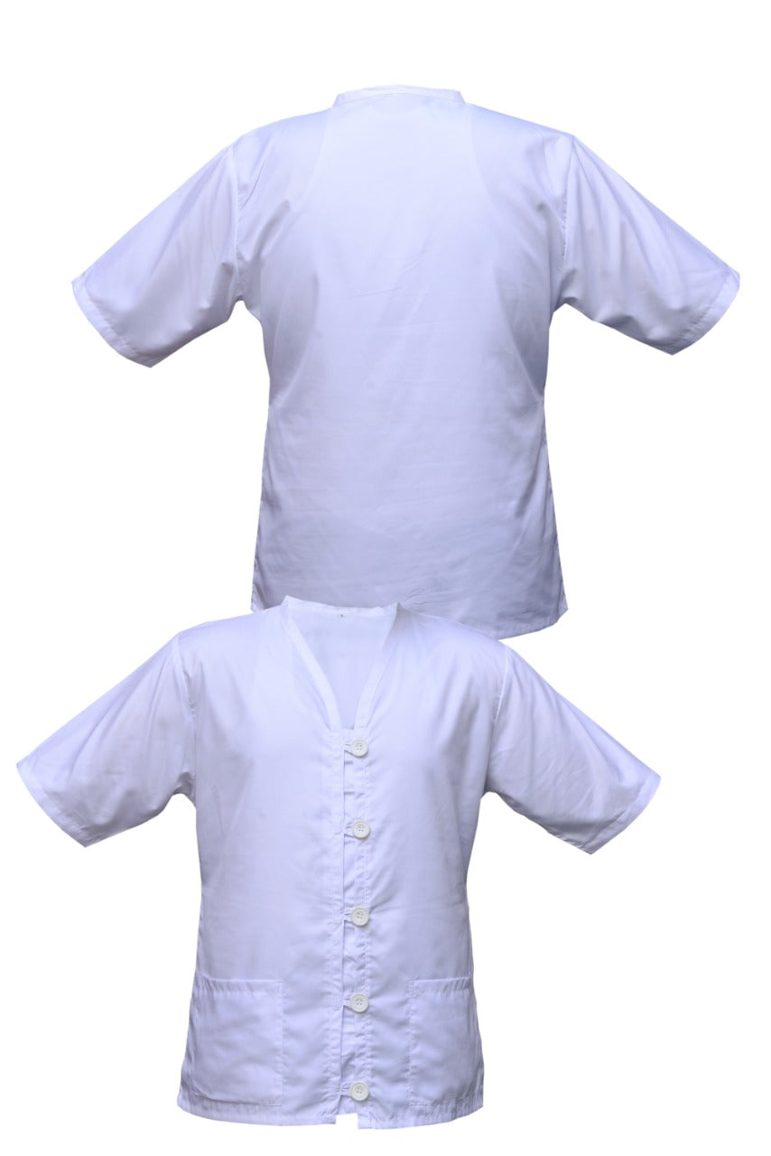 Professional Barber Jacket - V-Neck Design - 5-Button - White - Barber Uniform Shirt