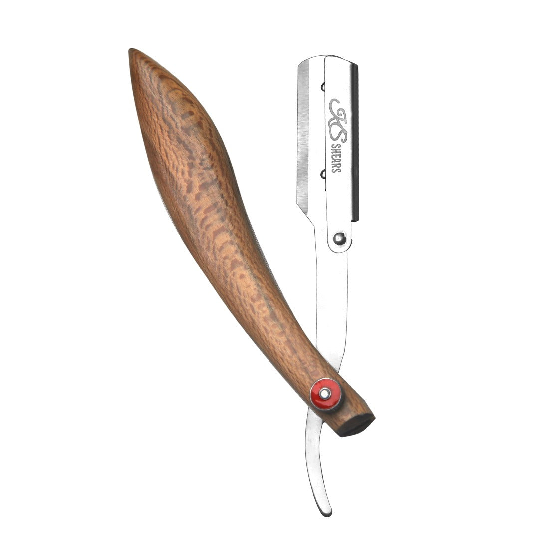 Professional Straight Edge Razor - Wooden Handle - Adjustable Screw