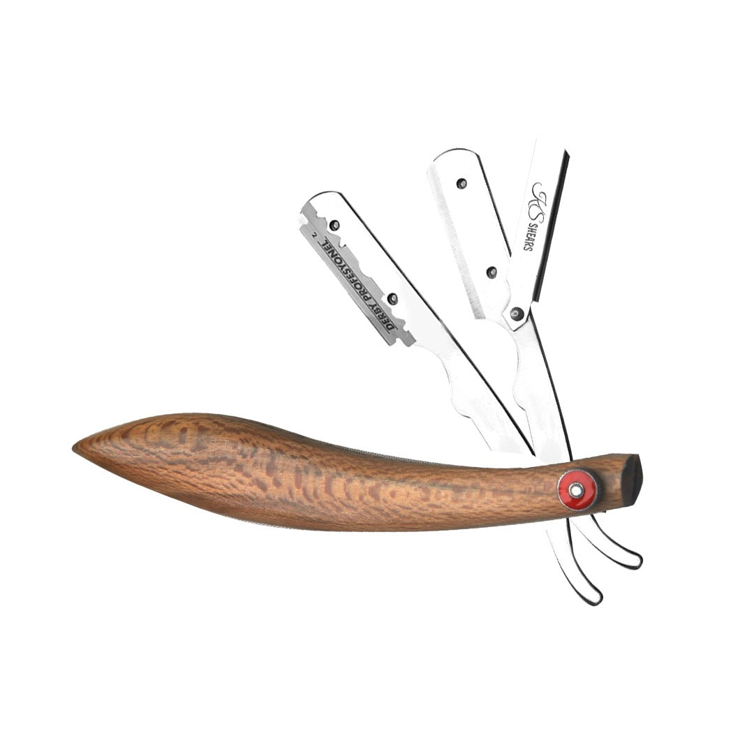 Professional Straight Edge Razor - Wooden Handle - Adjustable Screw