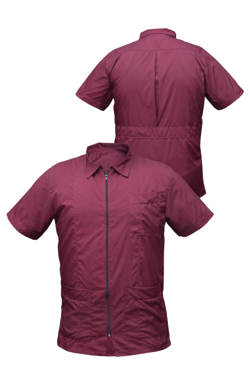 Professional Barber Jacket - Collar - Full Zipper - Maroon - Barber Stylish Look