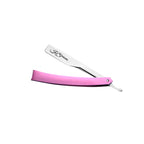 Professional Straight Edge Razor - Pink Coated Handle - Stainless Steel Edge Razor