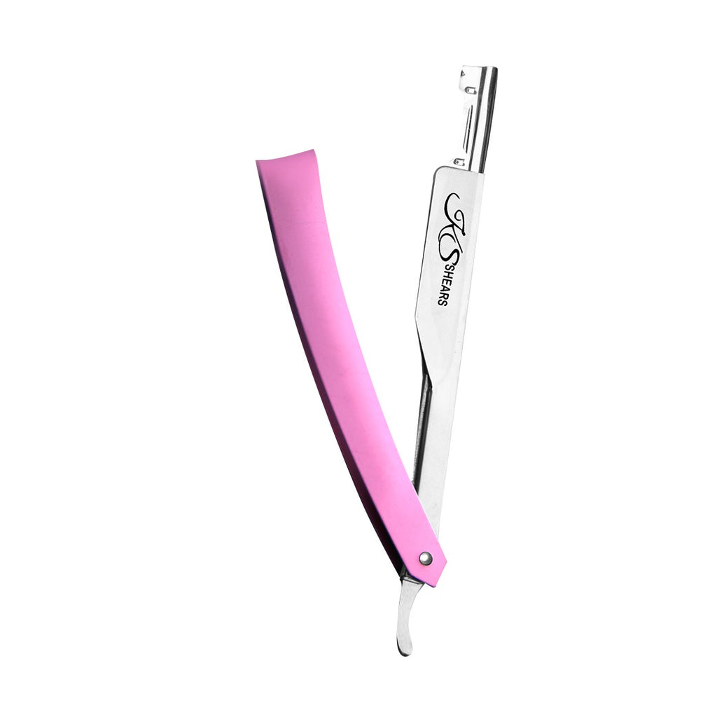Professional Straight Edge Razor - Pink Coated Handle - Stainless Steel Edge Razor