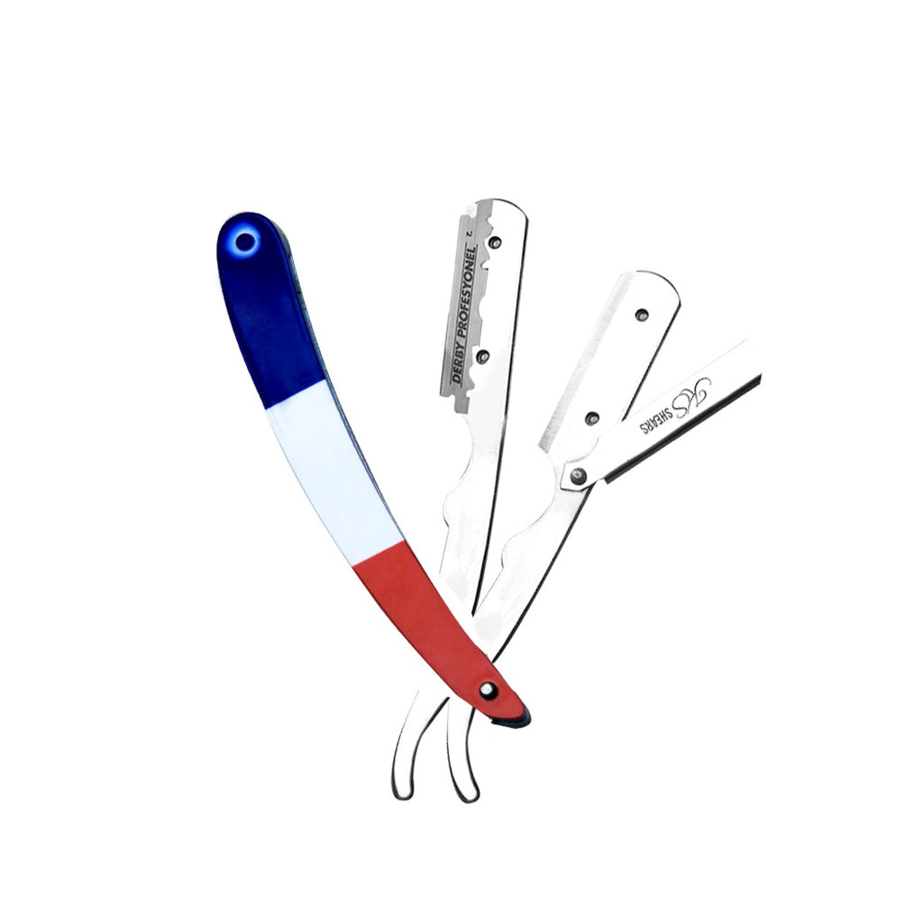 Professional Straight Edge Razor - French Flag Handle - Sharp Edge Razor