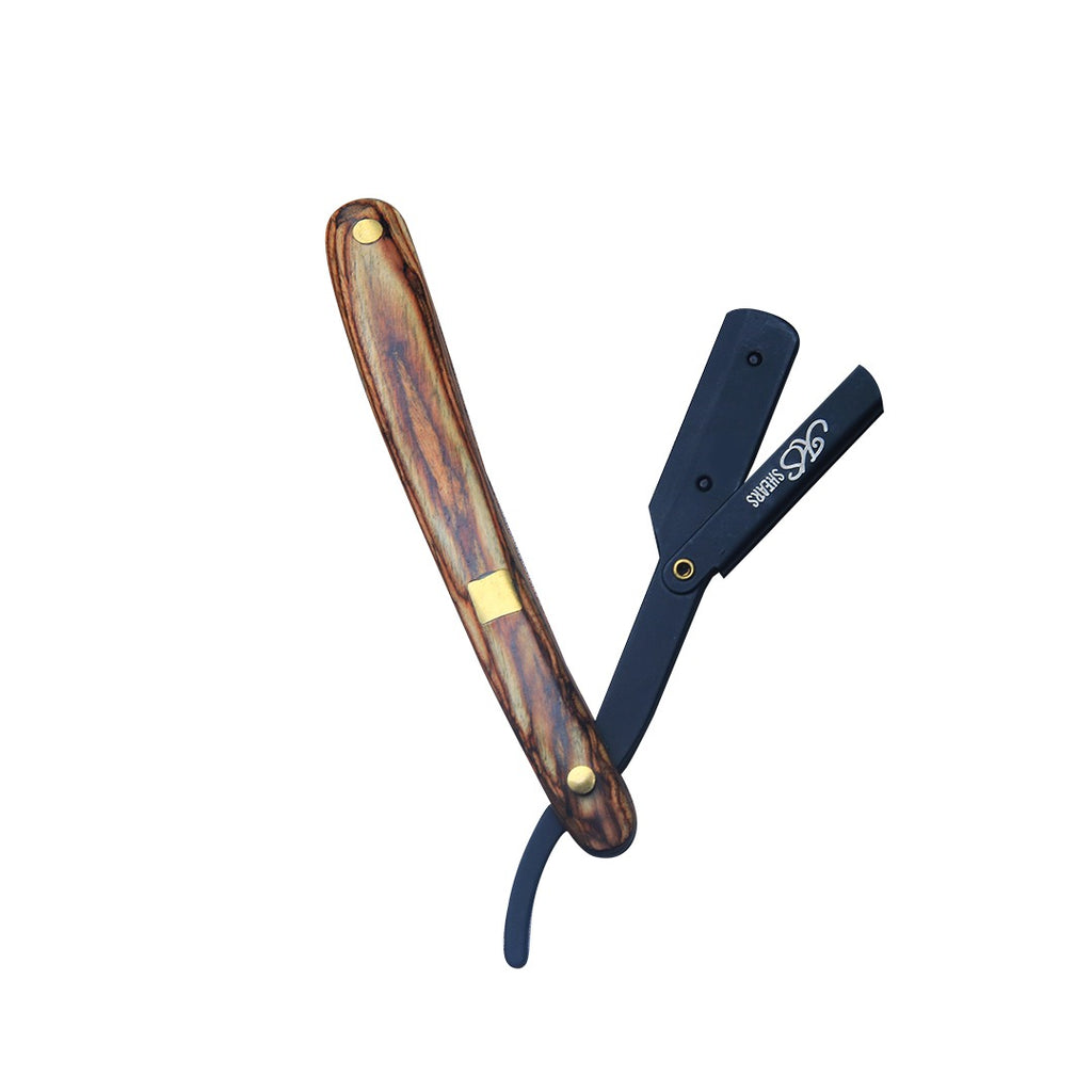 Professional Antique Designed Edge Razor - Wooden Handle Black -  Stainless Steel Edge