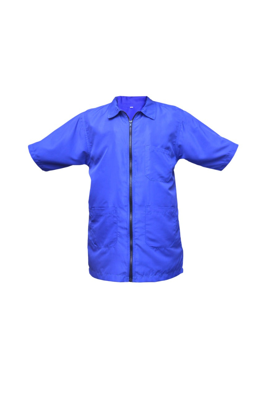 Professional Barber Jacket - Collar - Full Zipper - Royal Blue - Fine Quality Fabric