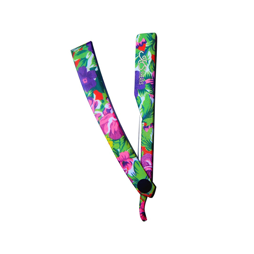 Professional Straight Edge Razor - Flower Printed - Adjustable Screw