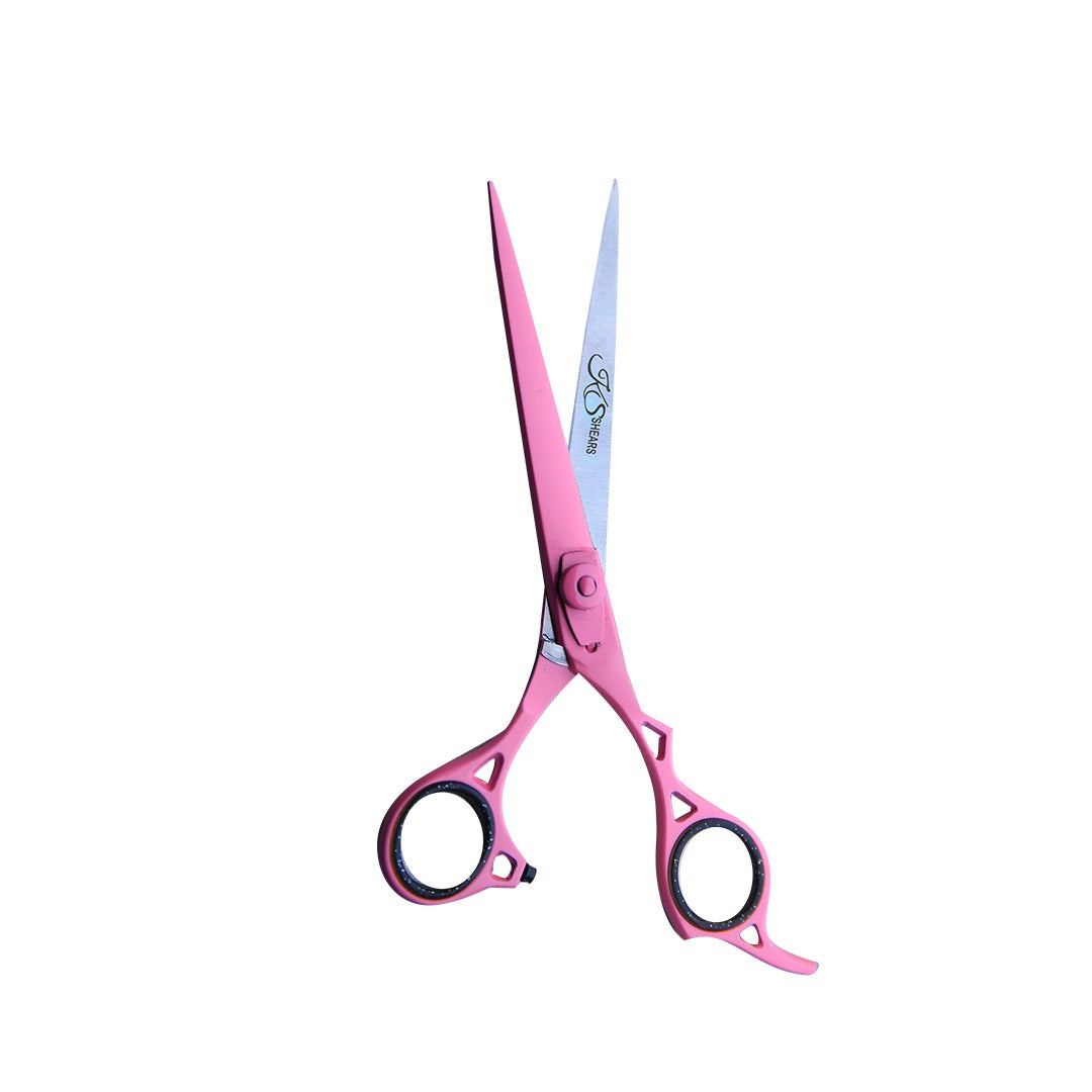 KS Professional Straight Edge Shear - 6.5 Inch - Stainless Steel - Pink Coated - Adjustable Screw