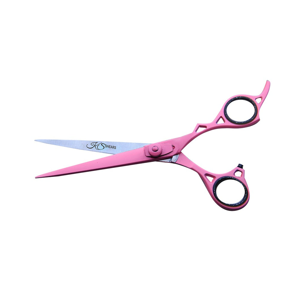 KS Professional Straight Edge Shear - 6.5 Inch - Stainless Steel - Pink Coated - Adjustable Screw