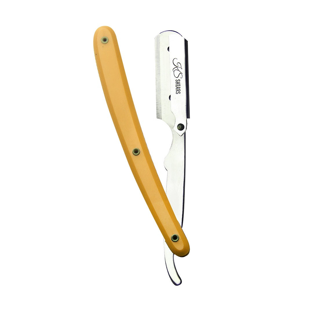 Professional Straight Edge Razor - Yellow Plastic Handle - Best For Barbers
