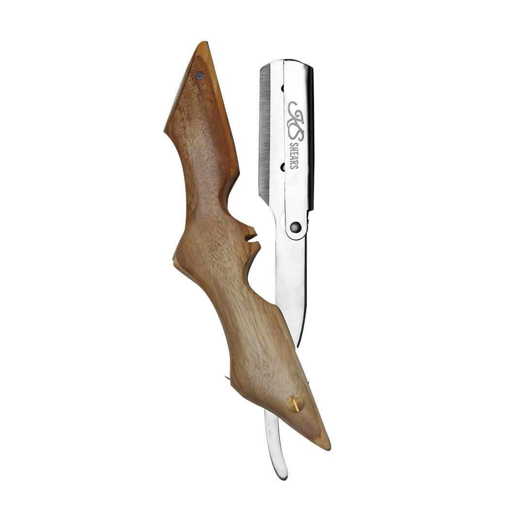 Professional Straight Edge Razor - Bat Wooden Handle - Stainless Steel Edge Razor