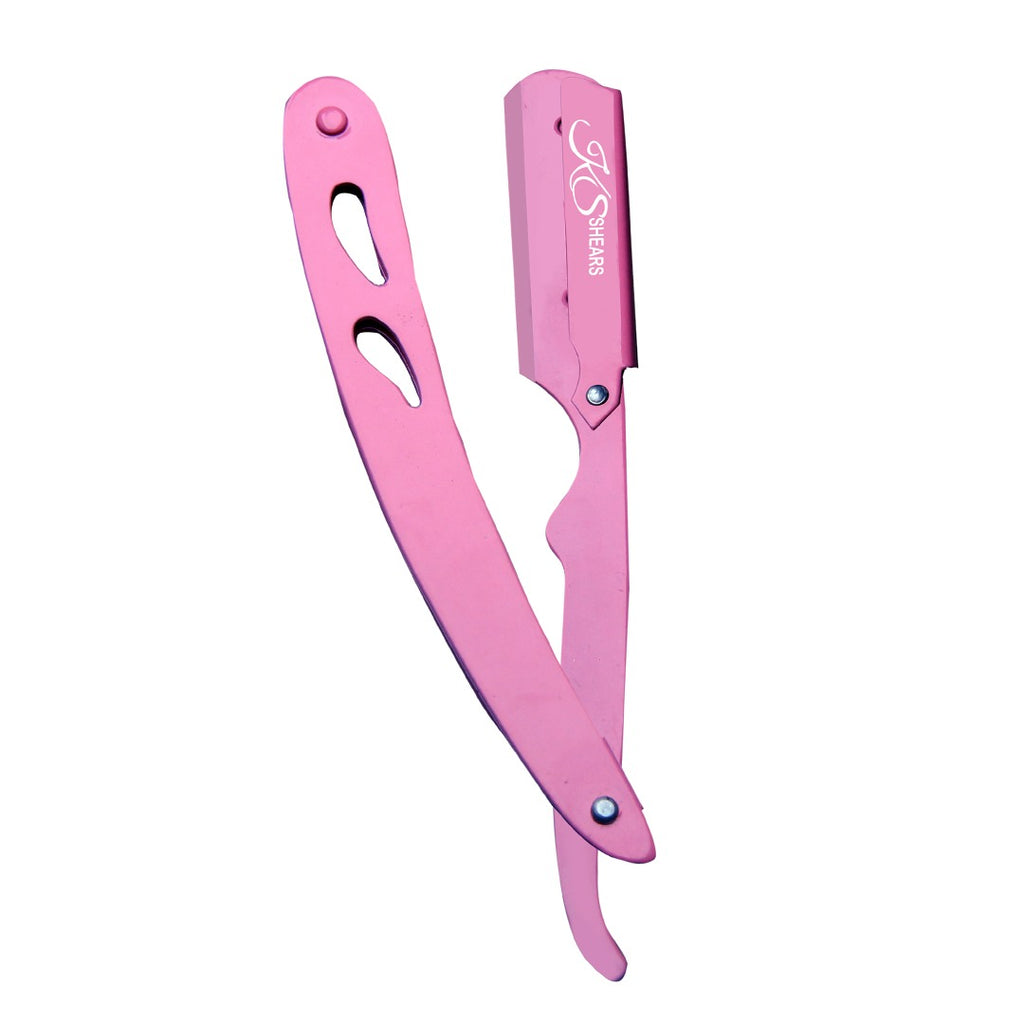 Professional Straight Edge Razor - Pink Coated - Stainless Steel - Pink Coated Edge