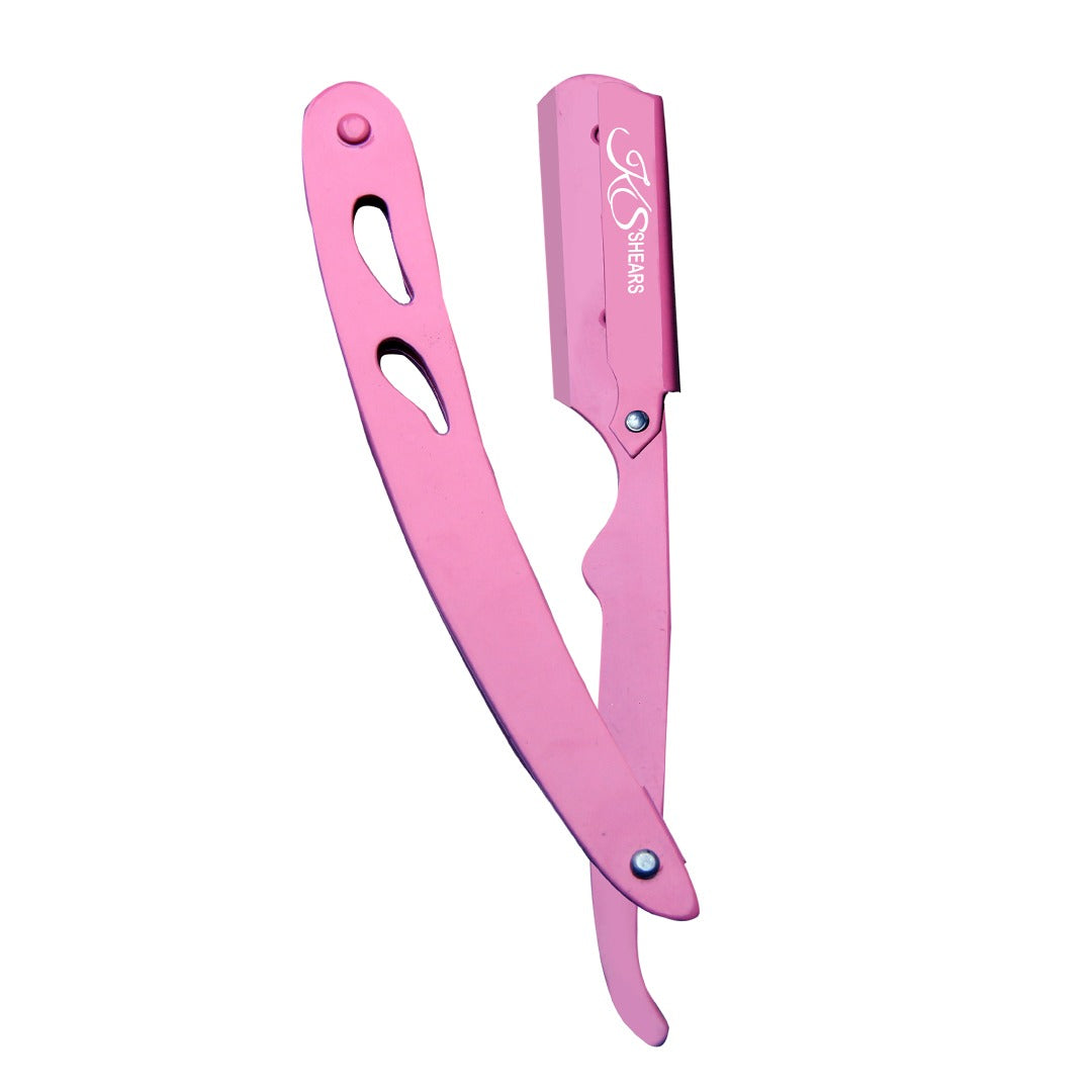 Professional Straight Edge Razor - Pink Coated - Stainless Steel - Pink Coated Edge
