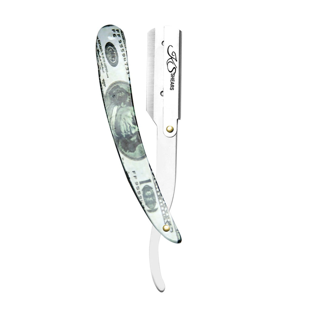 Professional Straight Edge Razor - Dollar Printed Handle - Stainless Steel Edge