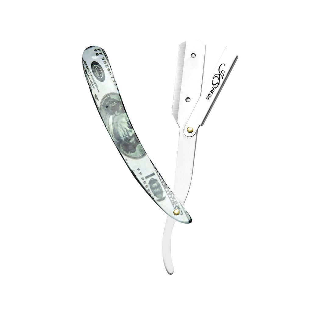 Professional Straight Edge Razor - Dollar Printed Handle - Stainless Steel Edge