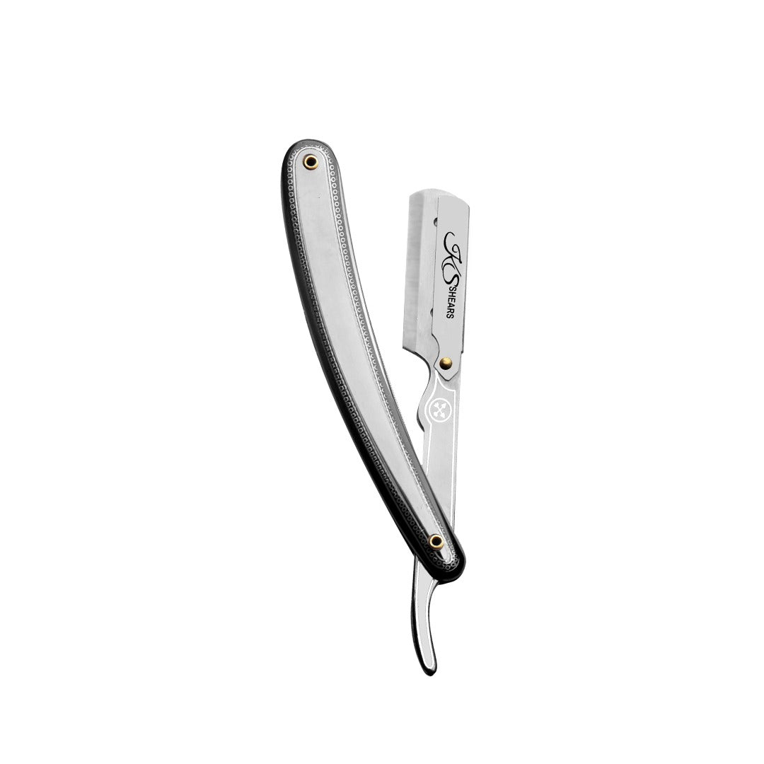 Professional Straight Edge Razor - Designed Plastic Handle - Black Grey Handle