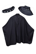 Professional Barber Black Cape - White Plastic Buttons - Super Soft Quality Fabric