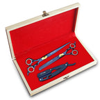 Combo Box - 6.5 Inch Professional Edge Shear + 6.5 Inch Barber Hair Thinning Shears + Straight Edge Razor (Blue))