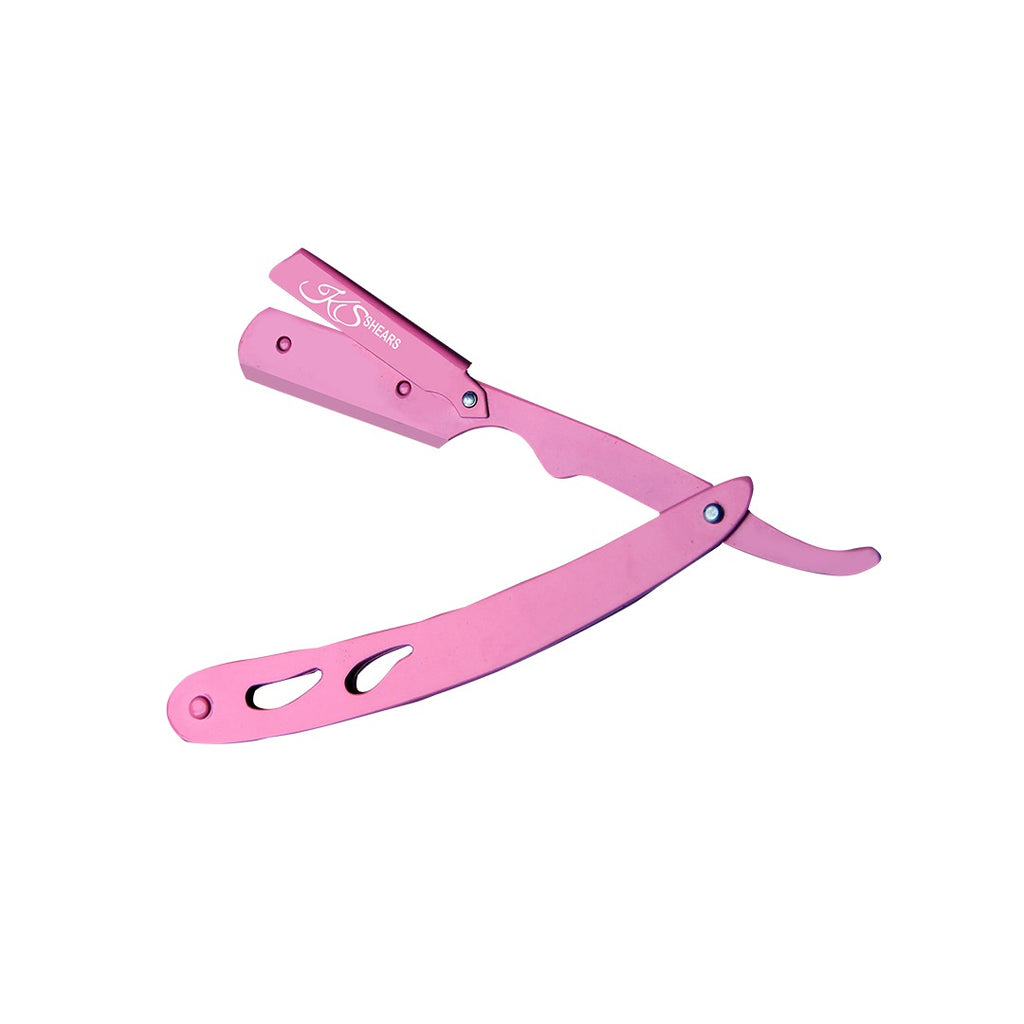 Professional Straight Edge Razor - Pink Coated - Stainless Steel - Pink Coated Edge