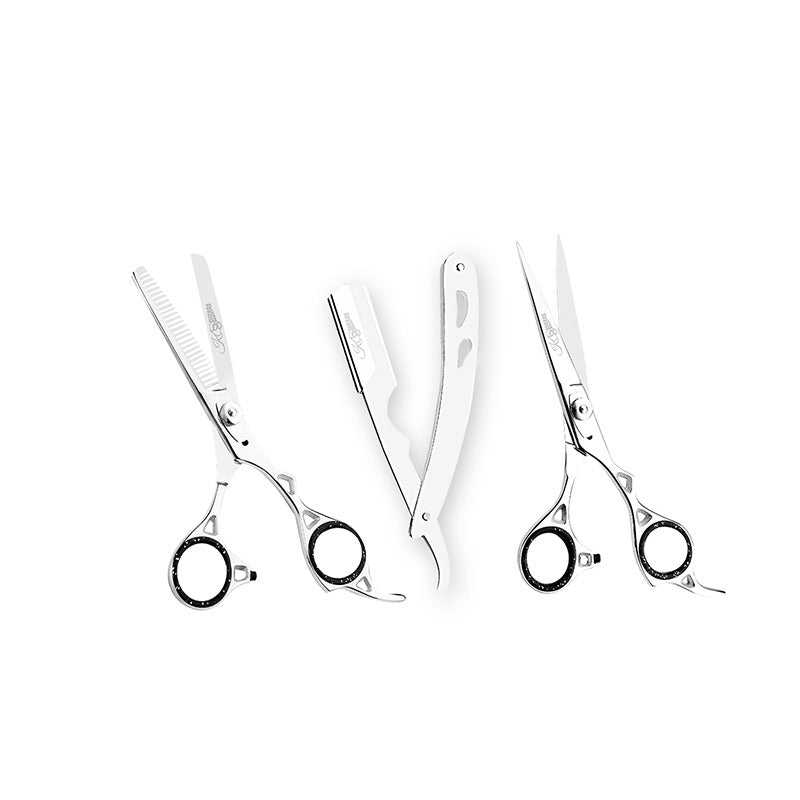 Combo Box - 6.5 Inch Professional Edge Shear + 6.5 Inch Barber Hair Thinning Shears + Straight Edge Razor