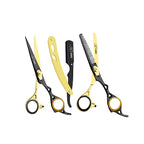 Combo Box - 6.5 Inch Professional Edge Shear + 6.5 Inch Barber Hair Thinning Shears + Straight Edge Razor (Golden - Black)