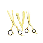 Combo Box - 6.5 Inch Professional Edge Shear + 6.5 Inch Barber Hair Thinning Shears + Straight Edge Razor (Golden)